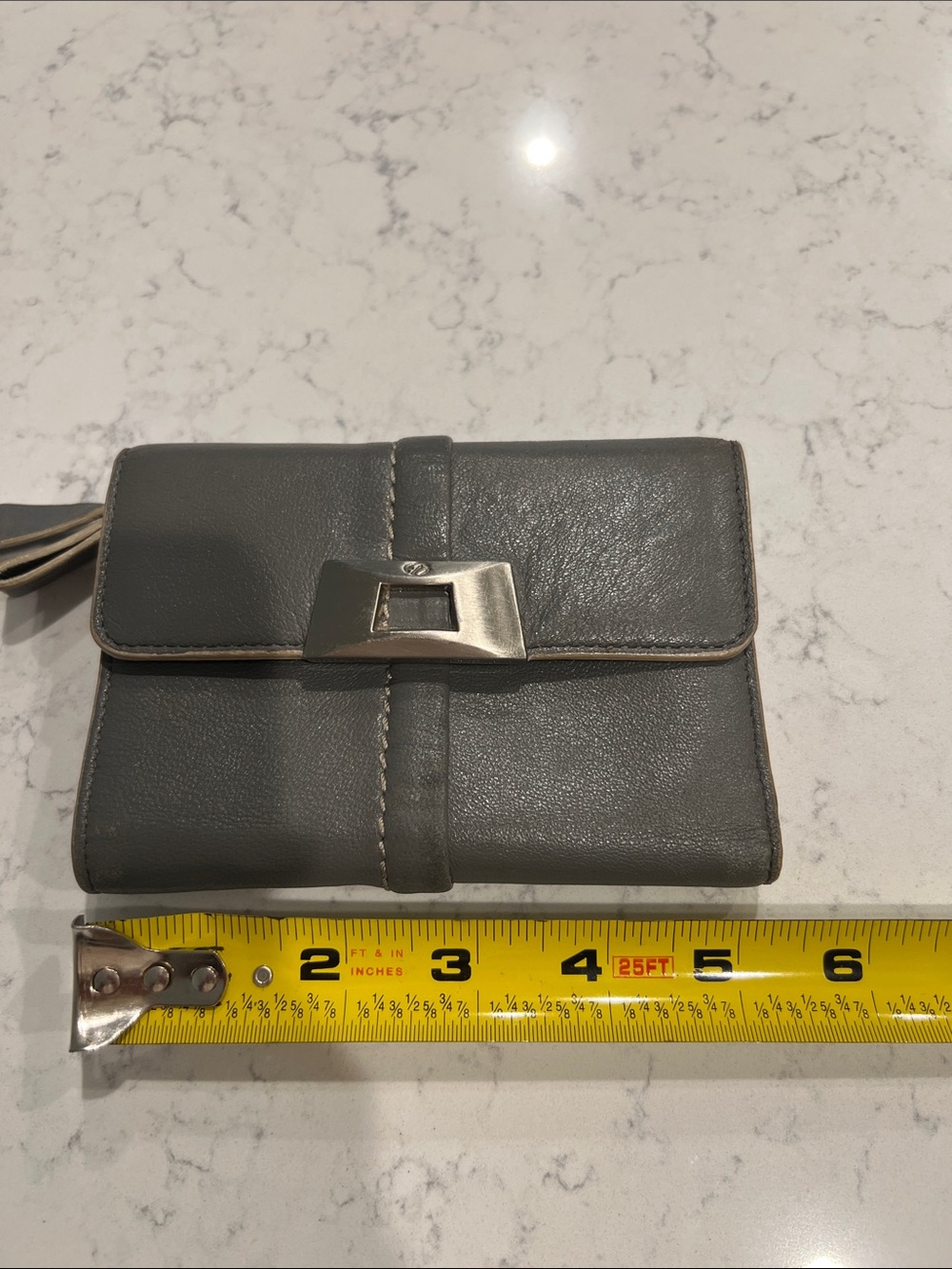 Vintage Gray Leather Fold-Over Wallet with Silver Hardware - Gray - Picture 6 of 7